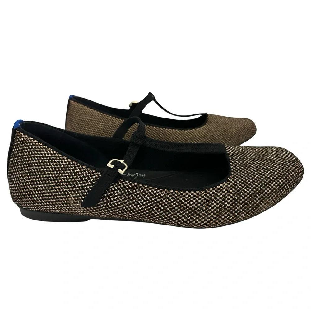 Rothy's T-Strap Mary Jane Flats Bronze Black Metallic Knit Women's Size 9 - Picture 8 of 10